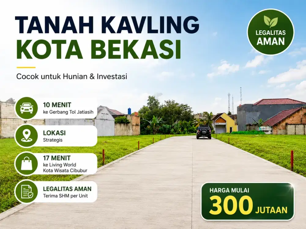Kavling Murah 10 Menit Gerbang Tol Jatiasih, Terima SHM per Unit