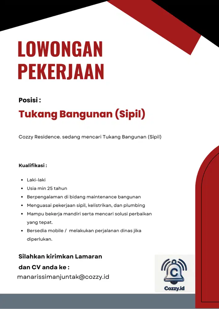 Dibutuhkan Tukang Bangunan Sipil