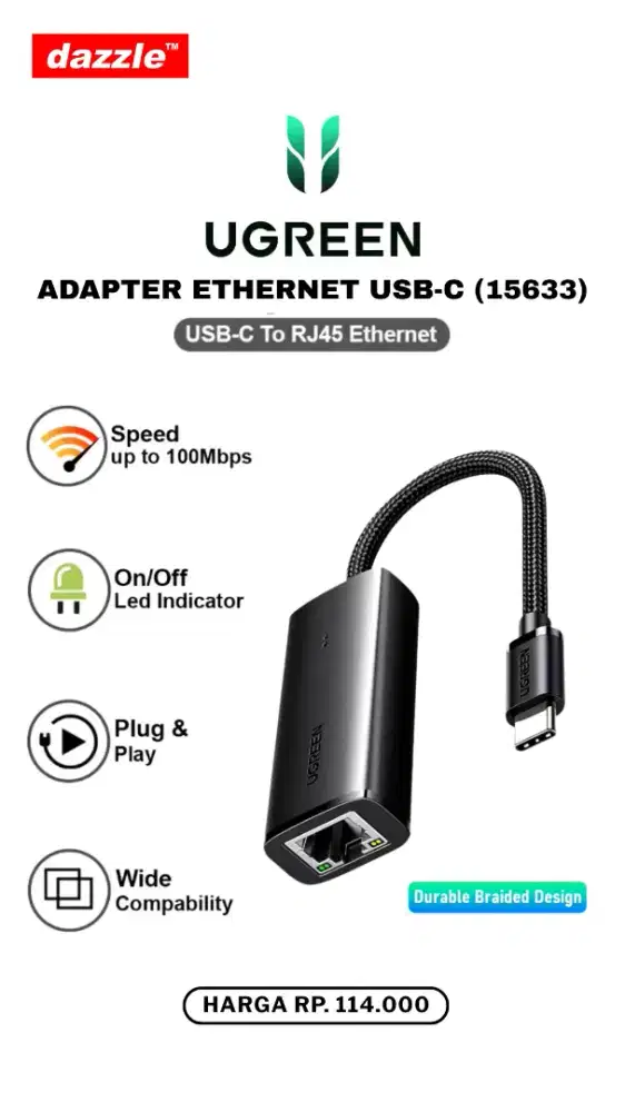 UGREEN ADAPTER ETHERNET USB TYPE C (15633)