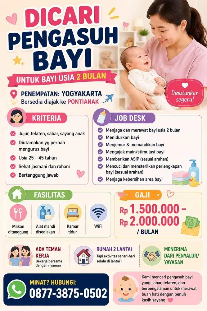 Dicari ART momong bayi 2 bulan (MENGINAP)
