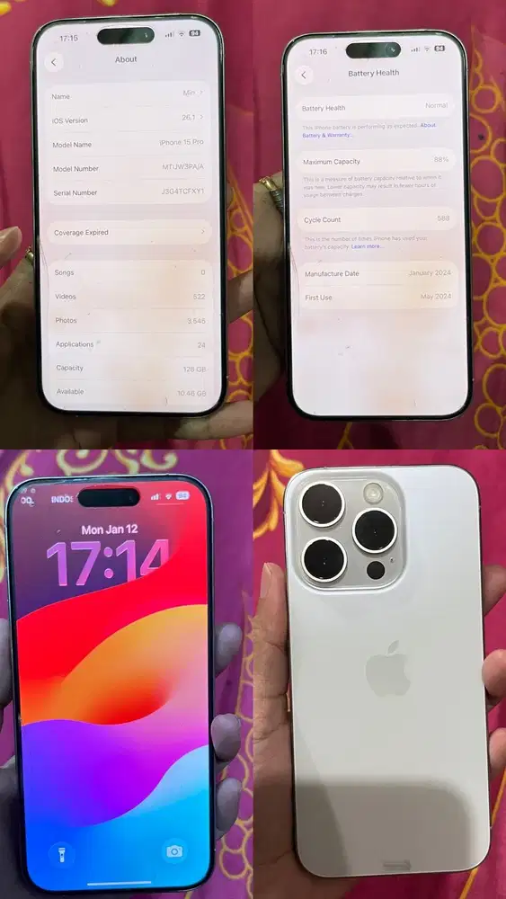 Iphone 15 pro 128gb ori ibox 2th pemakaian