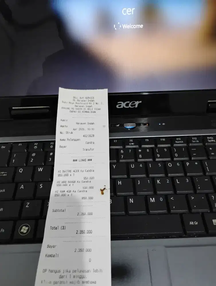 Acer HDD 500GB RAM4GB batre ok