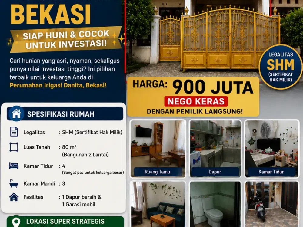 Di Jual Segera dapatkan Rumah 2 Lantai di Perumahan Irigasi Danita, Bekasi