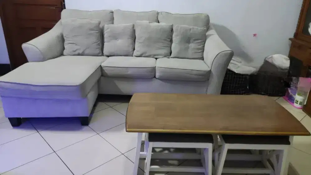 Sofa Grey bentuk L (medium besar)