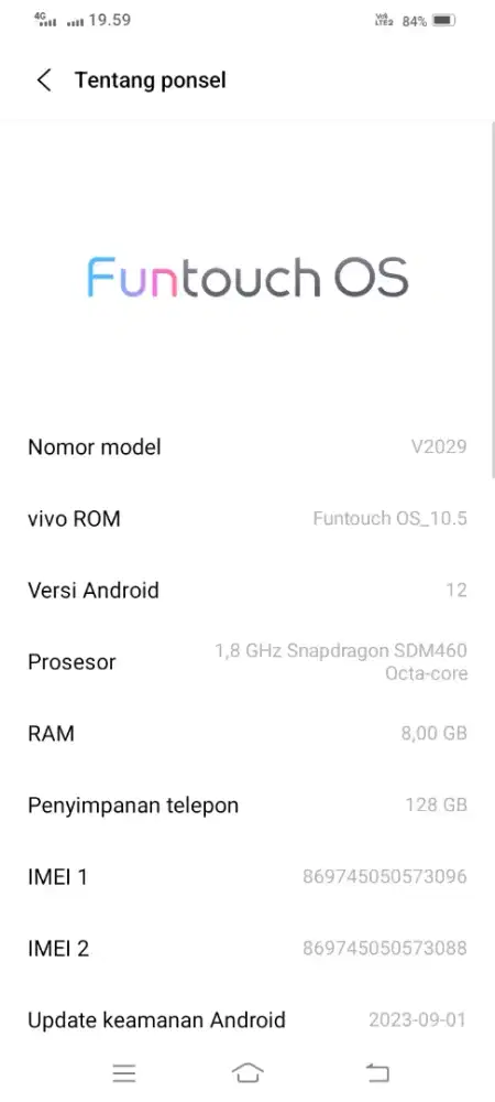Vivo V2029 8/128 kondisi normal.semua & lecet pemakaian aja