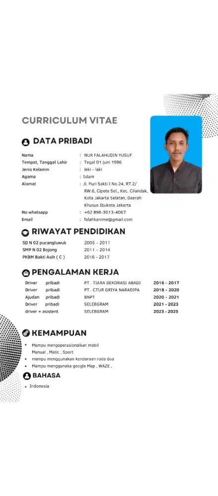 cari kerja driver pribadi / driver freelance