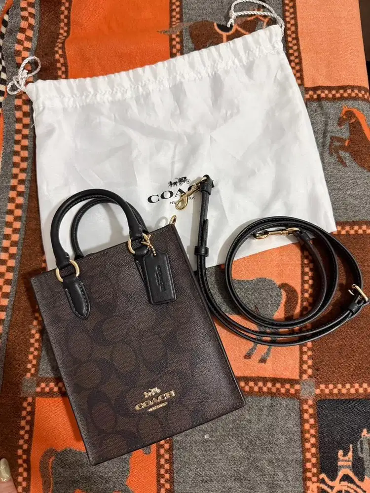 COACH North South Mini Tote Signature Canvas Brown Original
