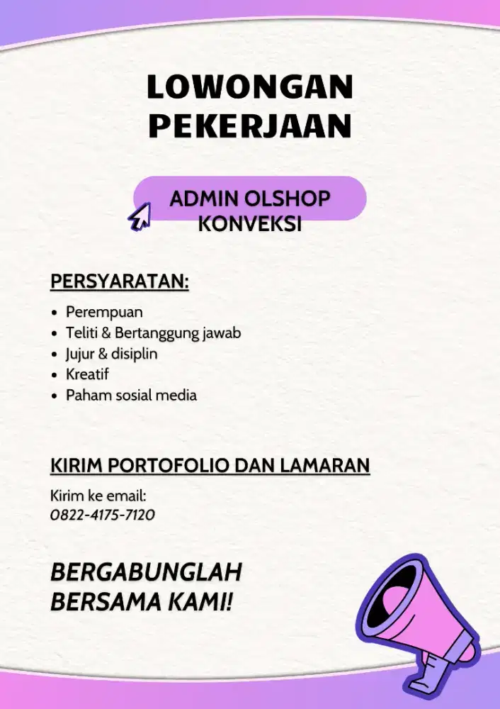 Lowongan Kerja Admin Konveksi Olshop