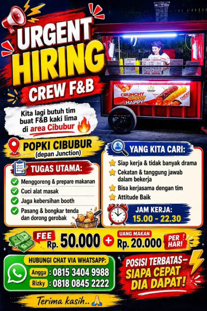 Diutamakan Posisi Cibubur dan sekitarnnya