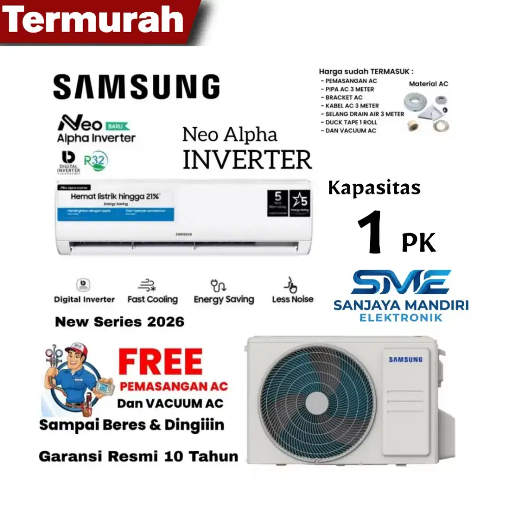 FREE PASANG! SAMSUNG AC 1/2 PK Neo Alpha INVERTER AR40F | Fast Cooling
