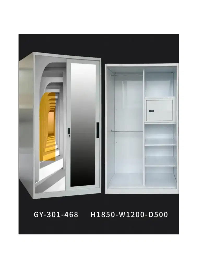 Lemari baju pintu geser bahan besi plat uk.P.120cm x T.185cm