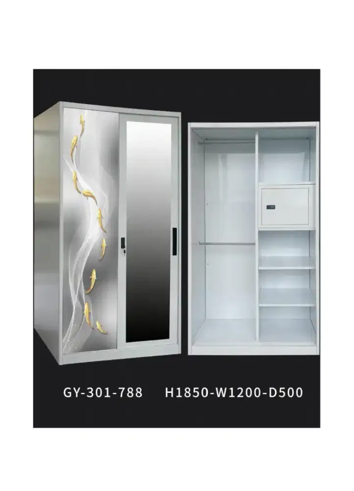 Lemari baju 2 pintu geser bahan besi P.120cm