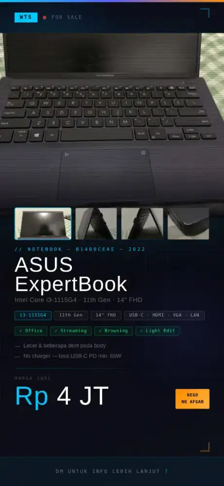 ASUS EXPERTBOOK B1409CEAE I3 GEN 11 8/256SSD