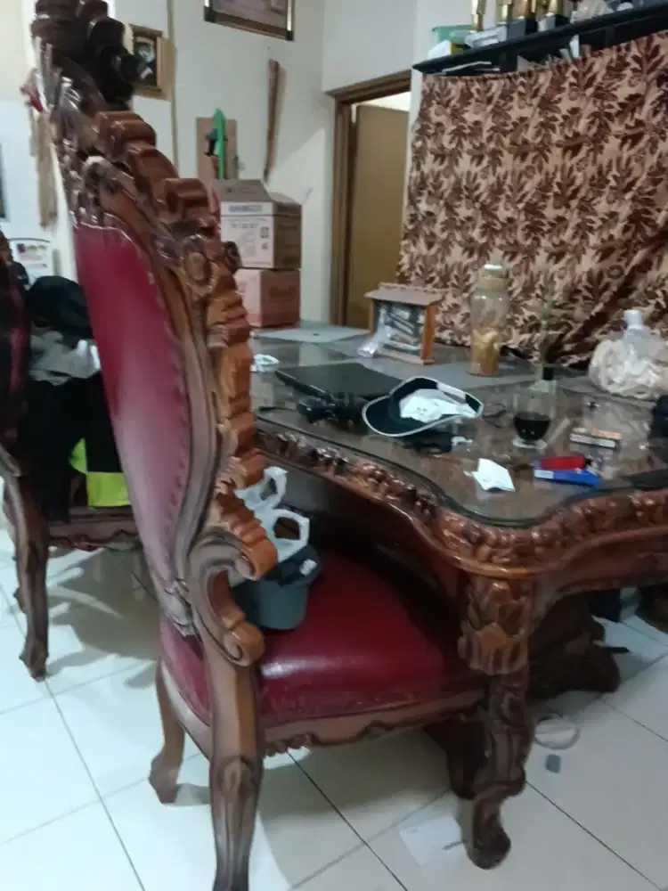 Set meja kursi kayu jati ukir