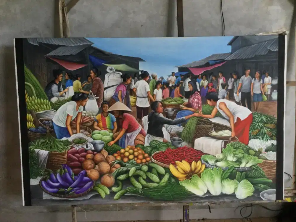 Dijual lukisan kanvas pasar 90x130 cm