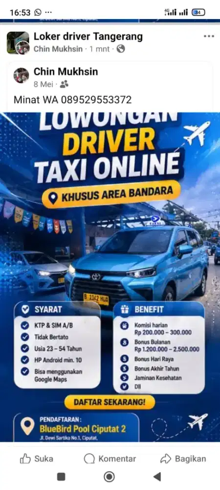 Loker Pengemudi Bluebird