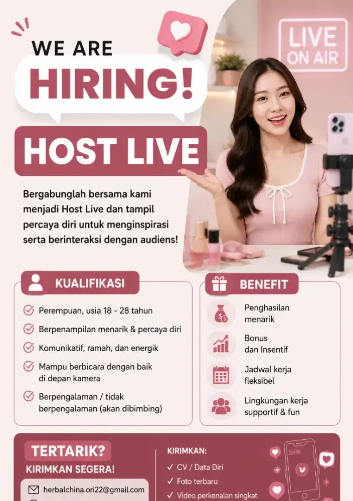 DIBUTUHKAN SEGERA 2 HOST LIVE