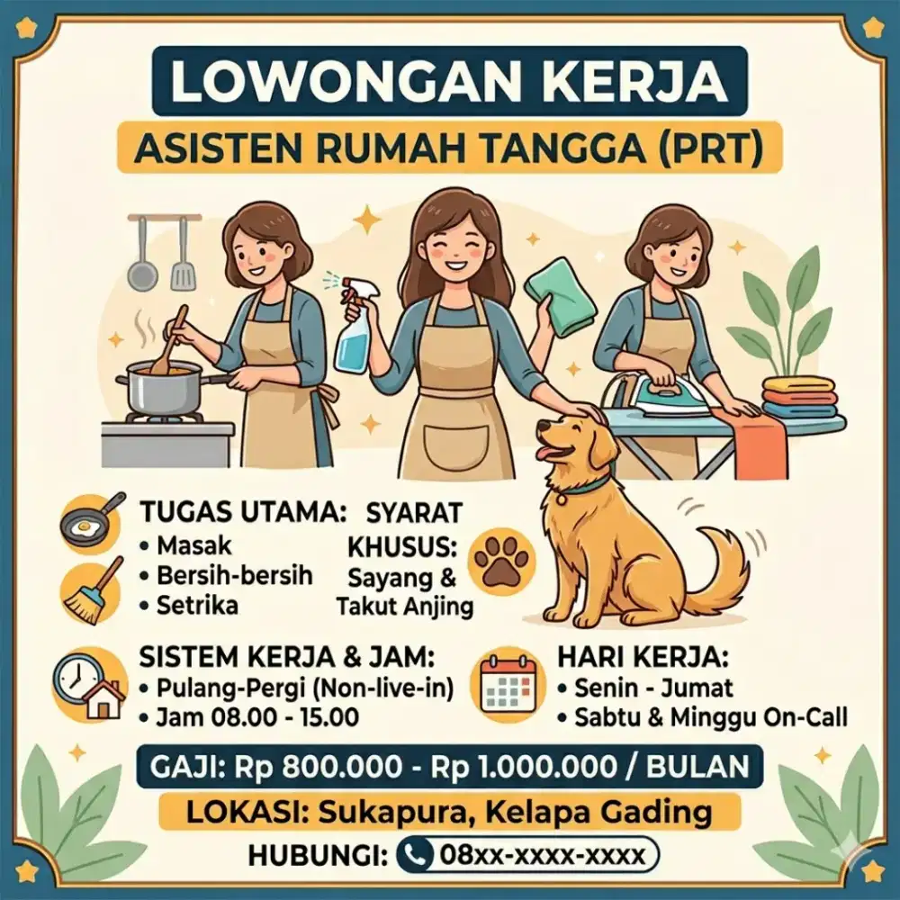 DIBUTUHKAN SEGERA: Asisten Rumah Tangga (Pulang-Pergi)