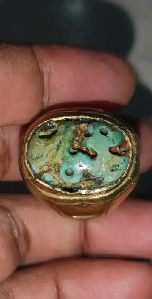 Batu pirus Persia hijau motif lafad Muhammad