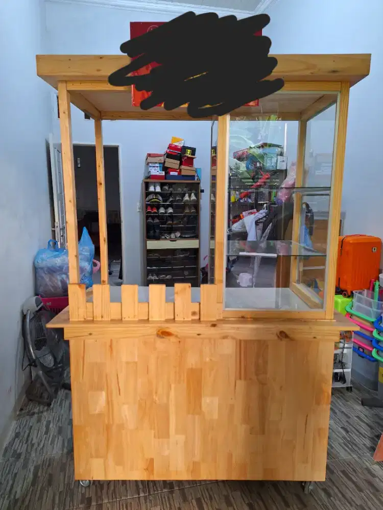 Gerobak jualan kayu meja keramik