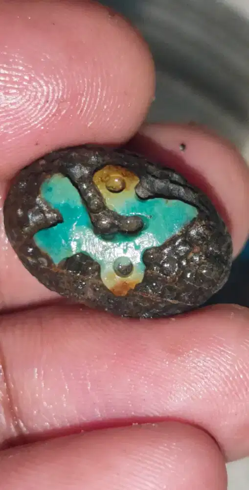 Batu pirus Persia hijau motif lafad muhammad