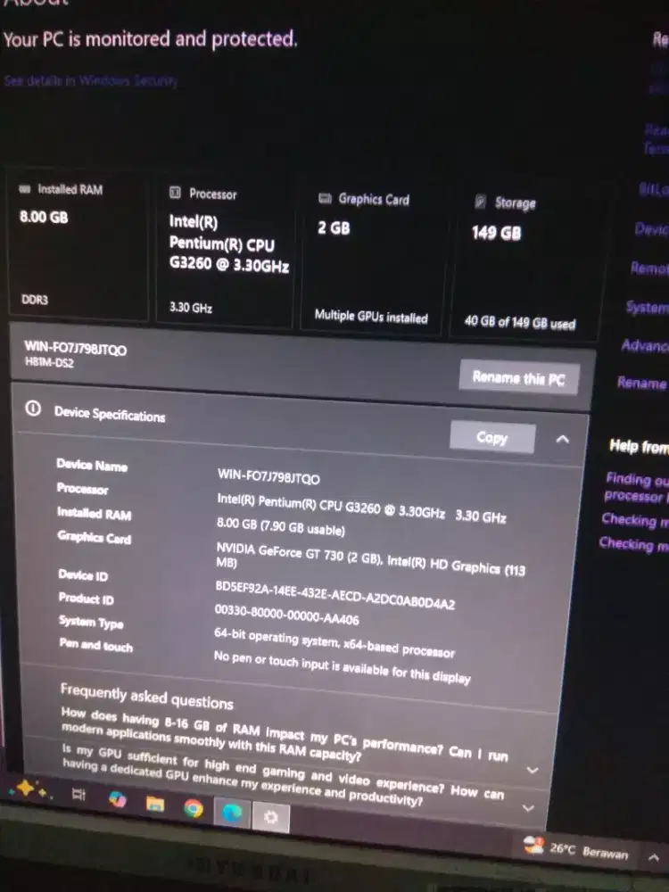 Pc Intel Pentium G3260 @3,39 ghz