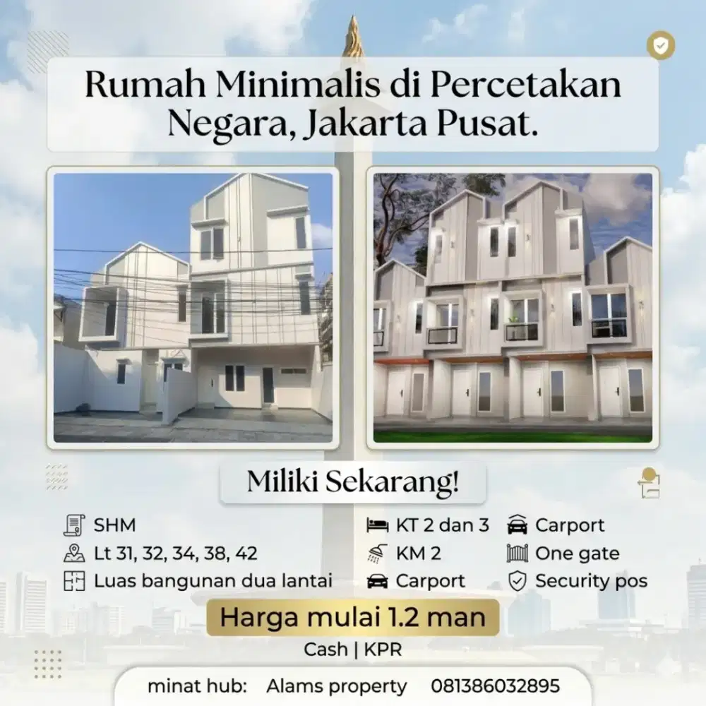Rumah 2 lantai siap huni di Rawasari, Jakarta Pusat, akses 2 mobil