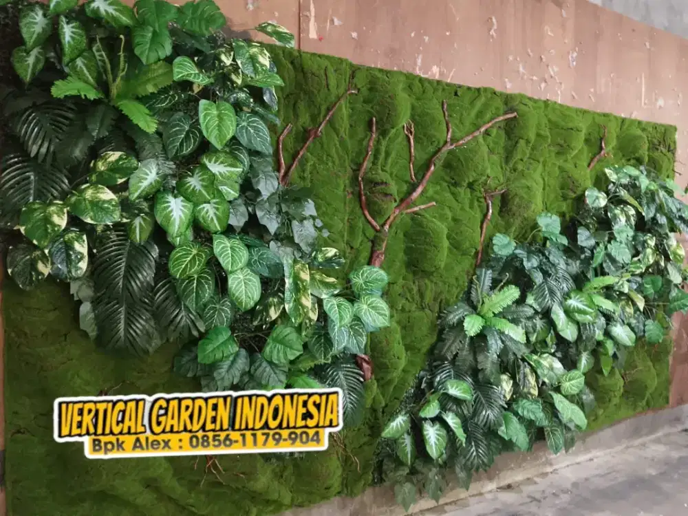 Taman Moss Wall Vertical Lumut Dan Daun Sintetis