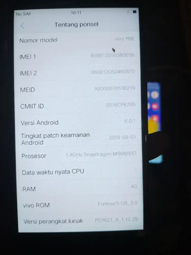 Vivo Y66 RAM 3/32