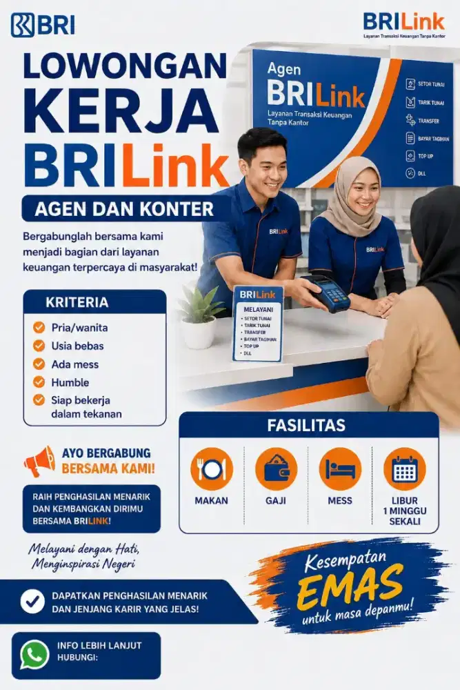 Lowongan kerja konter dan Agen Brilink