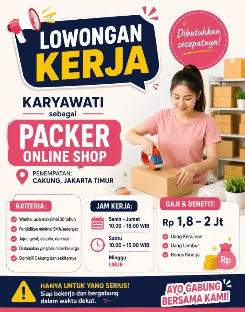 Dibutuhkan PACKER ONLINE SHOP