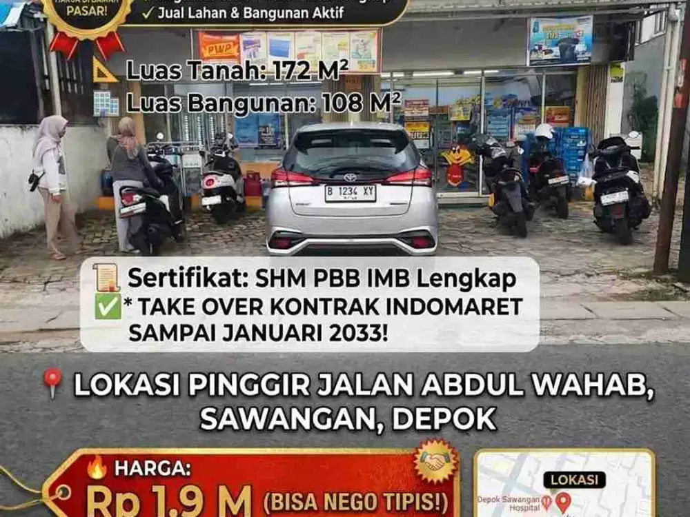 JUAL CEPAT BU LAHAN DAN BANGUNAN DI PINGGIR JL ABDUL WAHAN, SAWANGAN DEPOK