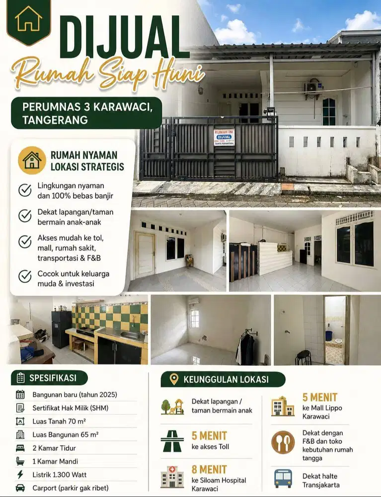 DIJUAL RMAH BANGUNAN BARU SIAP HUNI – PERUMNAS 3 KARAWACI, TANGERANG