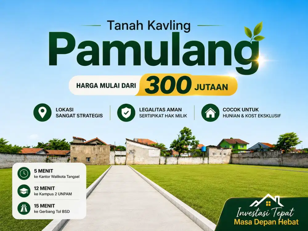 Kavling Tanah, 5 Menit Kantor Walikota Tangsel, Terima SHM per Unit