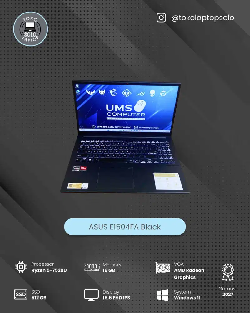 ASUS VIVOBOOK E1504FA RYZEN 5 7520U Ram 16GB SSD 512GB FHD IPS