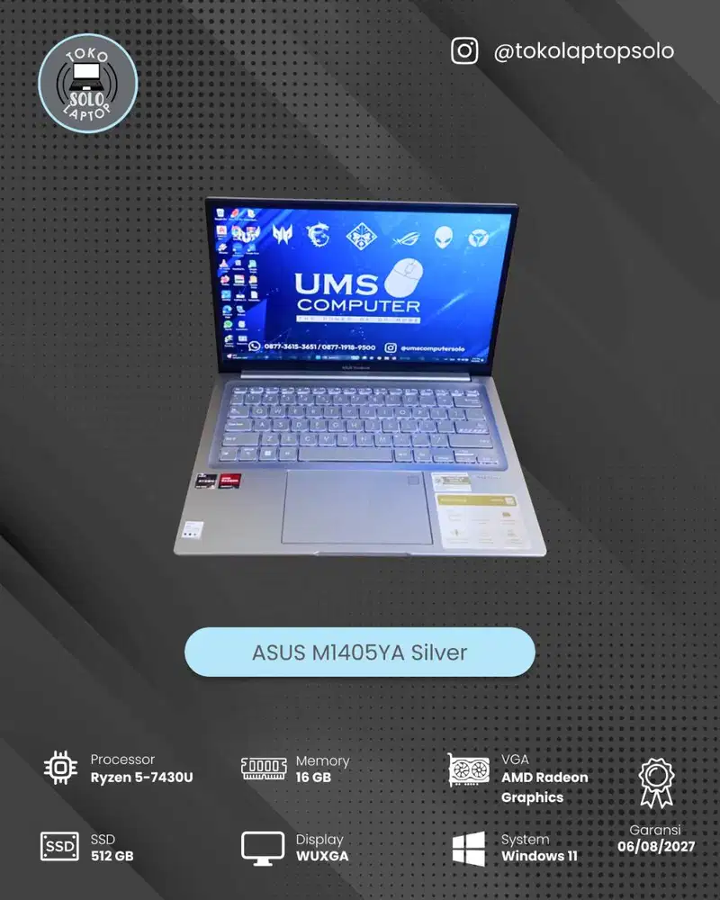 ASUS VIVOBOOK M1405YA RYZEN 5 7430U Ram 16GB SSD 512GB Garansi On