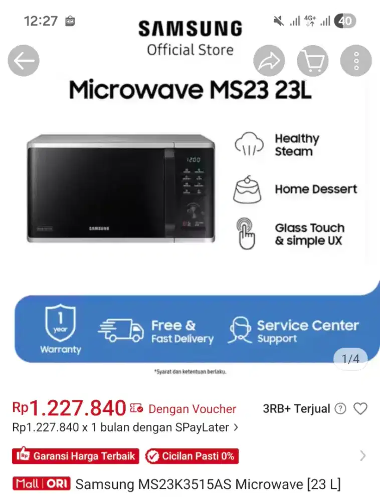 Halo, saya mau jual microwave Samsung kondisi gres, baru dibeli