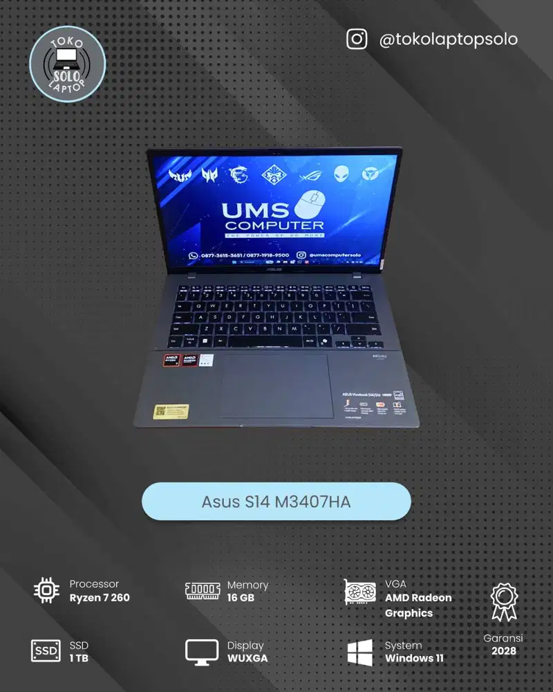 ASUS VIVOBOOK S14 M3407HA RYZEN 7 260 Ram 16GB SSD 1TB WUXGA Garansi