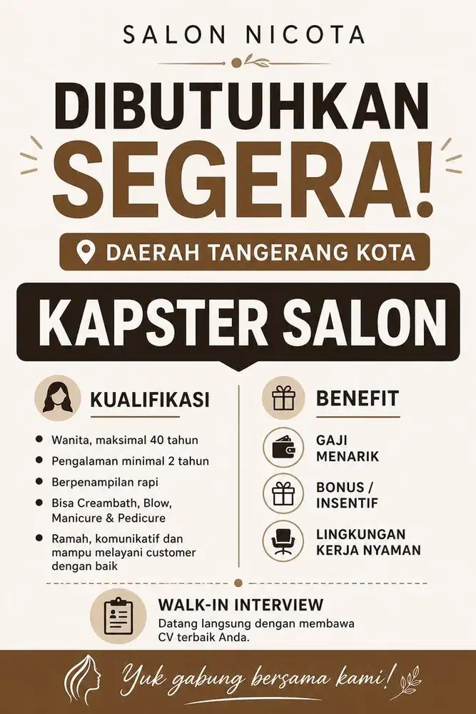 LOWONGAN KERJA: KAPSTER SALON (FULL-TIME)