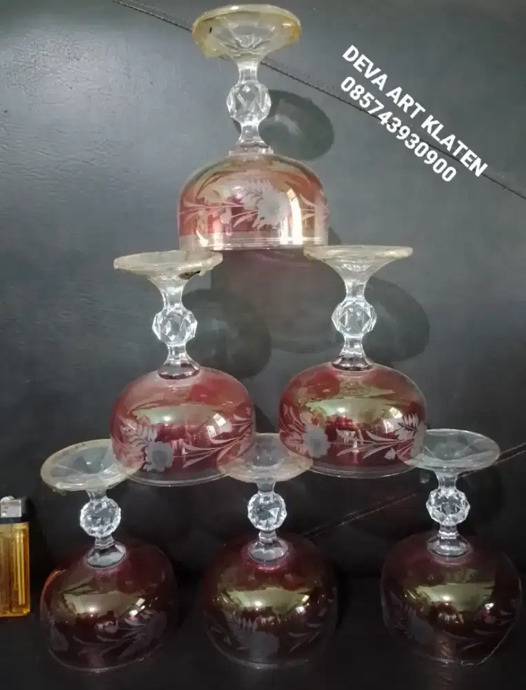 6 gelas kristal bohemia merah