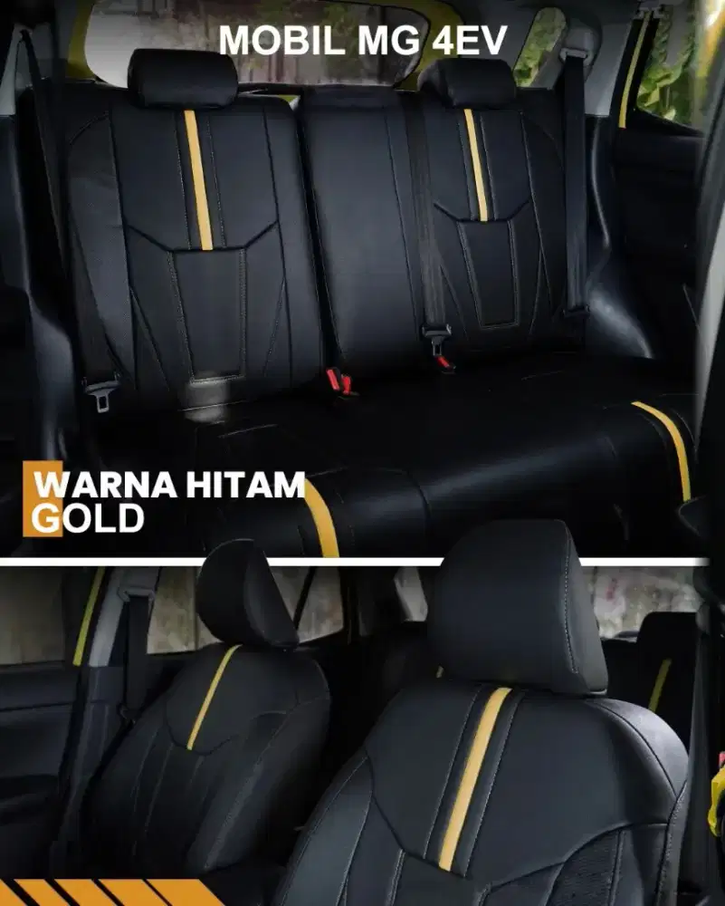 Sarung Jok Mobil MG 4EV Ready Kulit Sintetis Hitam Lis Gold