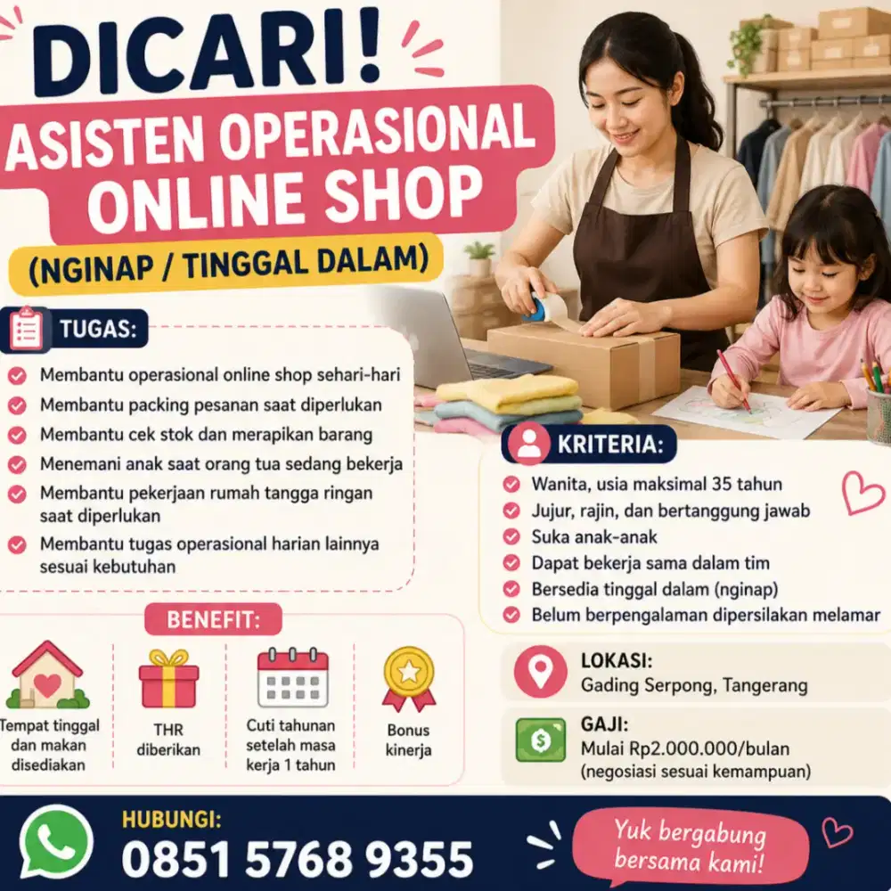 DICARI ASISTEN OPERASIONAL ONLINE SHOP (NGINAP)
