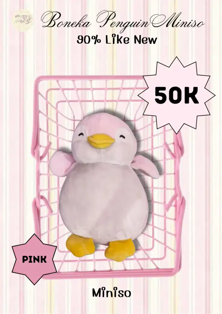 Boneka Penguin Pink Miniso