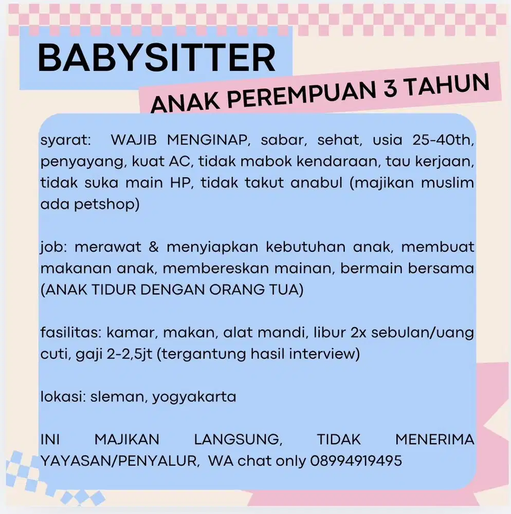 Babysitter Nannysitter Nanny Pengasuh Anak Balita Momong