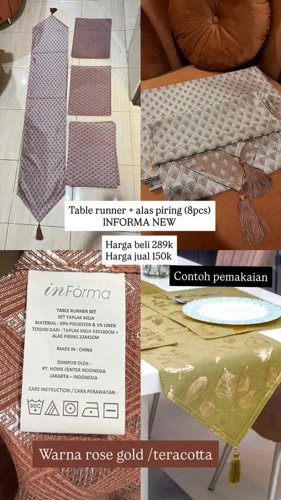 DIJUAL MURAH TAPLAK MEJA MAKAN INFORMA + alas piring 8 pcs new