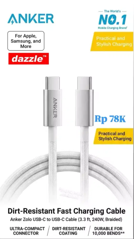 Kabel data anker c to c 240 Watt 1m white A8060H21