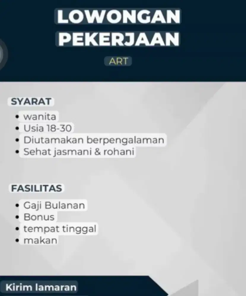 Loker art khusus wanita chat jika tertarik (majikan langsung)