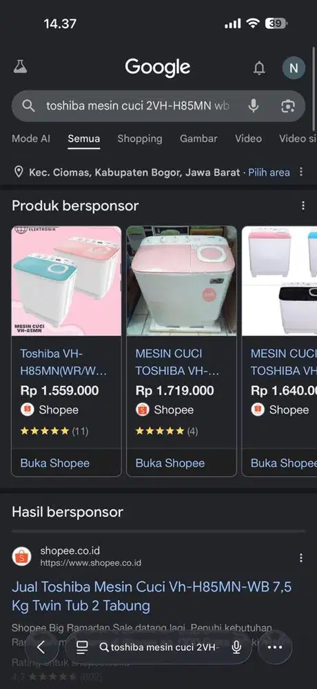 Toshiba Mesin Cuci 2 Tabung
