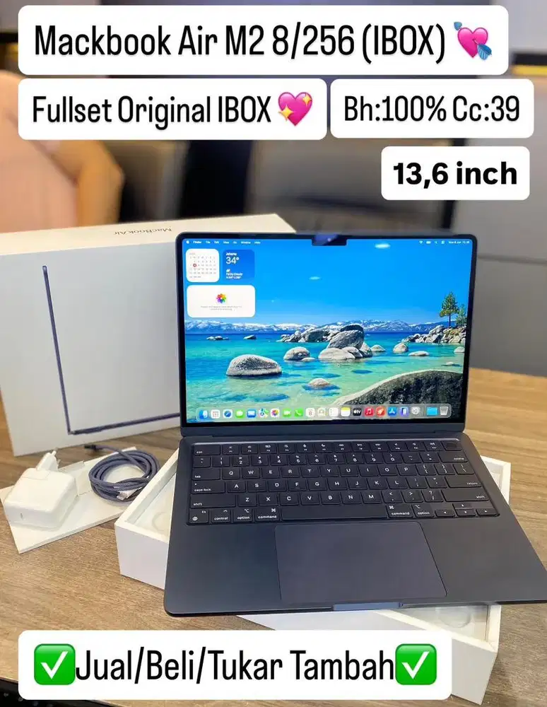 Macbook Air M2 8/256 Gb Midnight Resmi Ibox