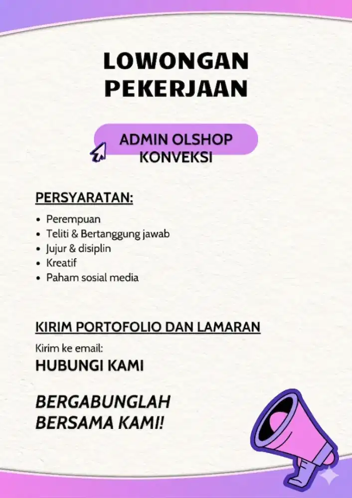 Loker admin konveksi olshop